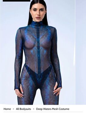 Deep Waters Blue Mesh Bodysuit - Sheer One-Piece Jumpsuit
